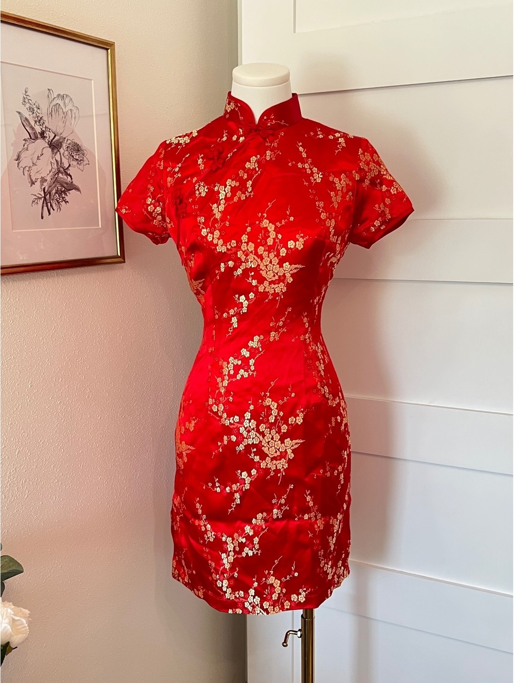 Chinese Style Red Qipao Mini Dress